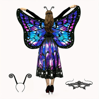 Butterfly Costume - Set Women 4pcs Fairy Wings Cape Skirt Antenna Headband Lightweight - product detail view 24