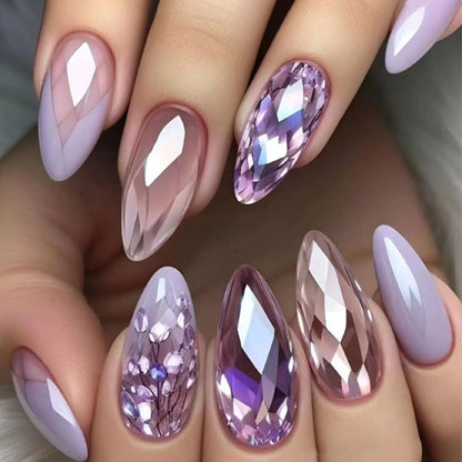 Glue On Nails, 120-Piece Medium Almond Set with Gradient Holographic Finish, Jelly Glue and Nail File