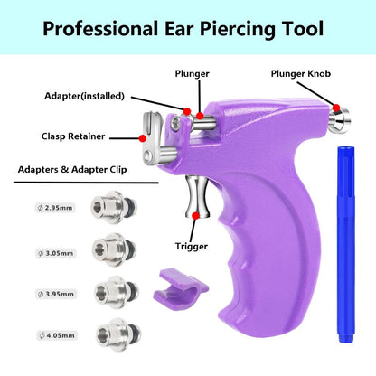 Ear Piercing Gun Kit with 24pcs Stainless Steel Studs, Professional Self Piercing Tool for Ear & Nose with Marking Pen