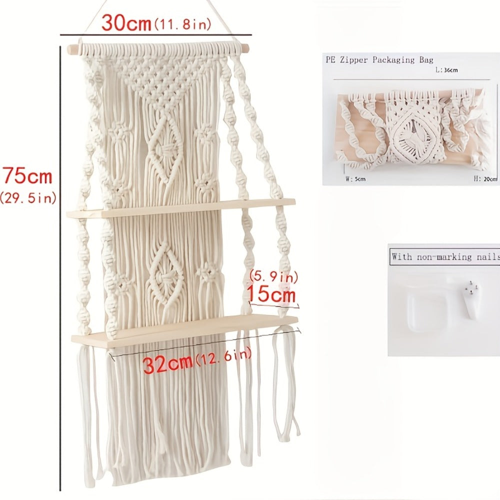 Macrame Wall Hanging with Tassel, Boho Woven Wall Decor for Living Room Bedroom Balcony for Entryways, Bedrooms and Living Spaces