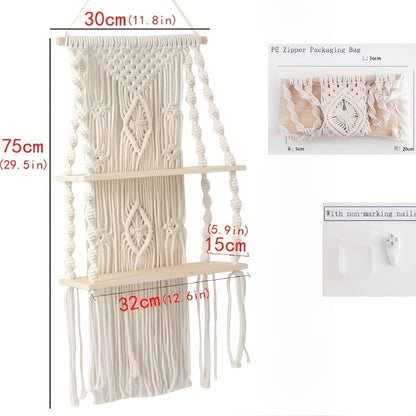 Macrame Wall Hanging with Tassel, Boho Woven Wall Decor for Living Room Bedroom Balcony for Entryways, Bedrooms and Living Spaces