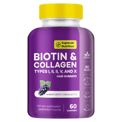 Collagen Capsules Type I II III V X with Vitamin C, Hyaluronic Acid & Biotin, Skin Hydration, Elasticity