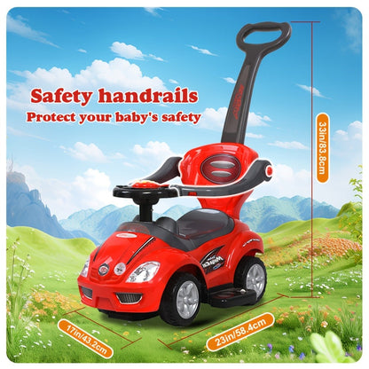 3-in-1 Toddler Push Ride & Walker Car, Baby Ride-On Toy with Guardrail, Music & Under-Seat Storage for Ages 18-36 Months