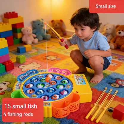 Electric Musical Fishing Game Toy for Kids, Rotating Fishing Board with Colorful Fish, Lights & Music