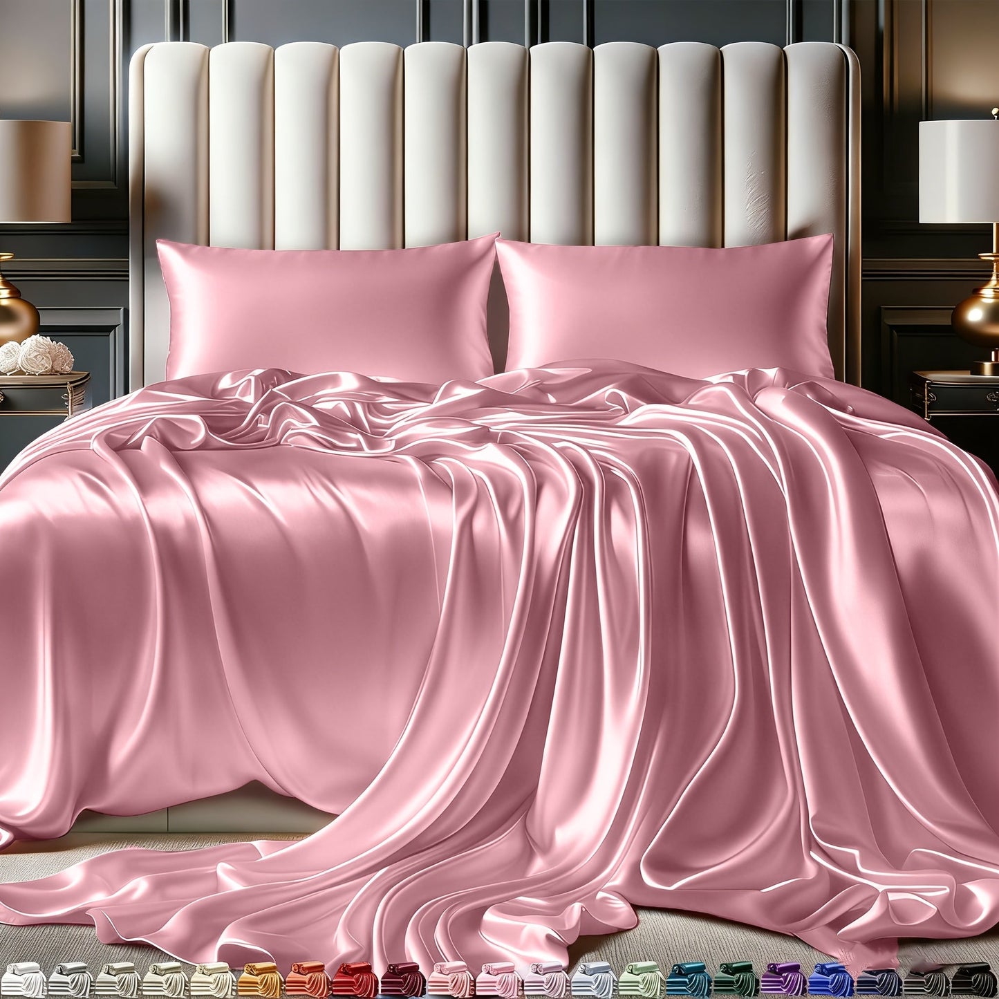 4-Piece Satin Sheet Set with 15-Inch Deep Pockets in Twin, Full, Queen or King Sizes and Nine Color Options