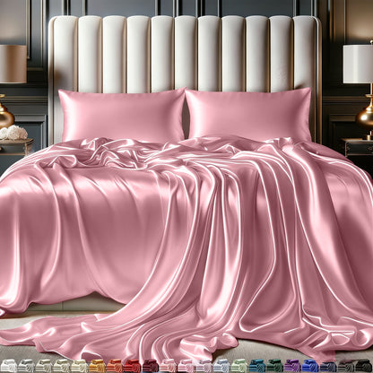 4-Piece Satin Sheet Set with 15-Inch Deep Pockets in Twin, Full, Queen or King Sizes and Nine Color Options