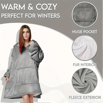 Flannel-Labeled Wearable Blanket Hoodie with Front Pocket and Ten Standard or Extended Color Styles