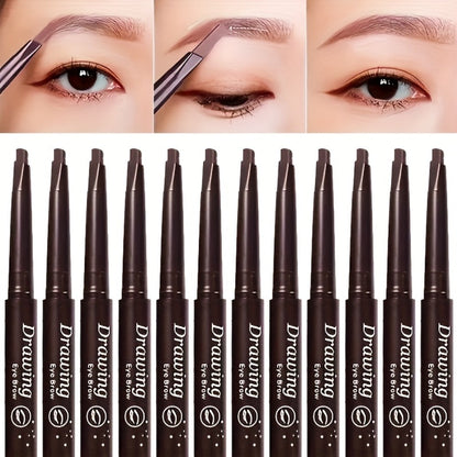 12-Pack Automatic Eyebrow Pencils with Angled Tips, Spoolie Ends and Four Brown-to-Black Color Options