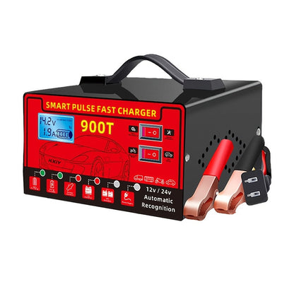 Smart Battery Charger 12V/24V with Pulse Repair & LCD Screen – Trickle Charger & Maintainer for Car, Truck, Motorcycle, Boat, Lawn Mower