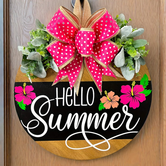Summer Door Hanger for Front Door - Hello Summer Spring Wreath All Season Door Decor for Entryways, Bedrooms and Living Spaces