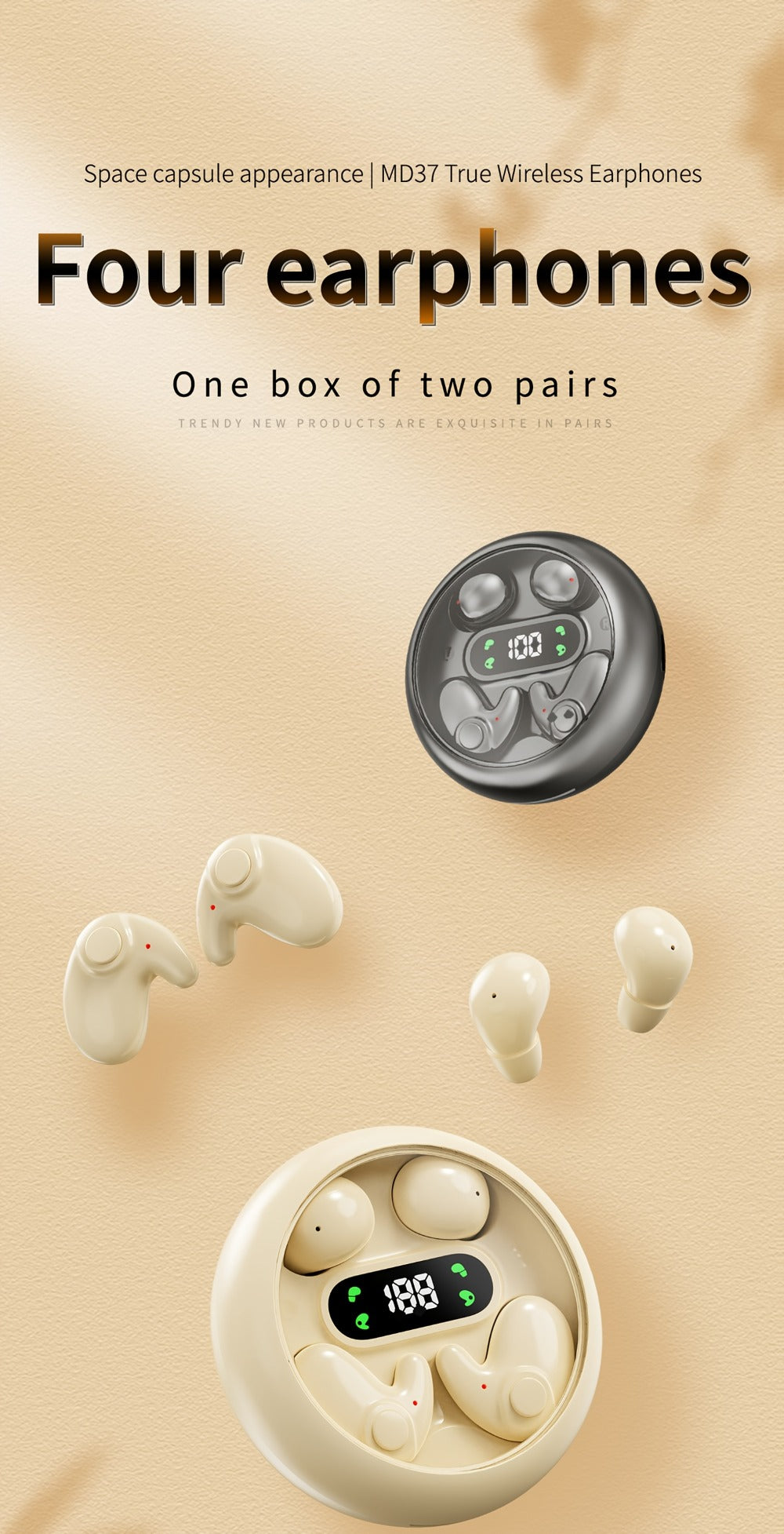 2-in-1 Wireless Earphones Couples Shared Audio Long Battery Life Clear Sound TV Movies for Bedside Audio, Alarms and Room Entertainment