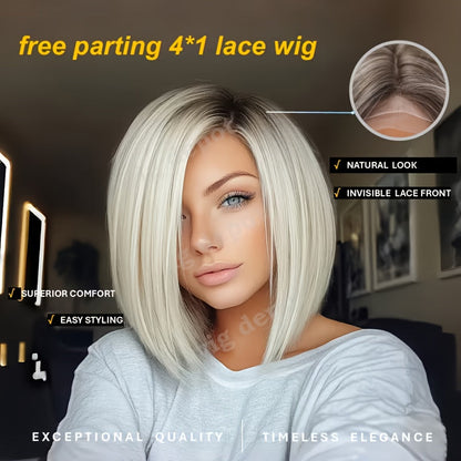 Synthetic Wig 4x1 U-Part Lace Front Bob, 14-Inch Middle Part with Six Color Choices for Cosplay