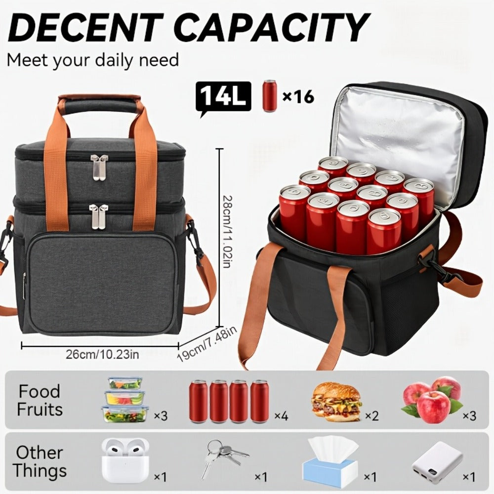 Insulated Lunch Bag with Shoulder Strap – Double Layer Leakproof Cooler Tote for Women Men Work Office School Picnic Beach Outdoor