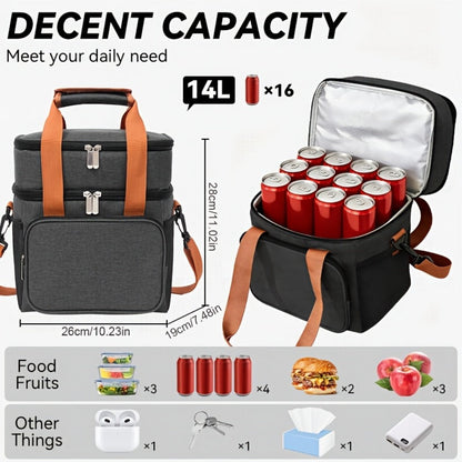 Insulated Lunch Bag with Shoulder Strap – Double Layer Leakproof Cooler Tote for Women Men Work Office School Picnic Beach Outdoor