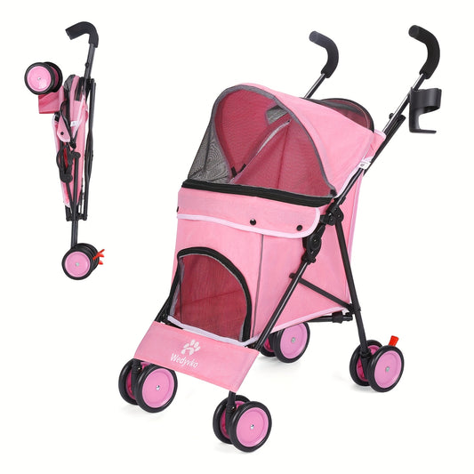 Pet Stroller for Small Dogs & Cats | Foldable Travel Dog Stroller, Portable Puppy Cat Pram with 4 Wheels, Canopy & Storage Basket