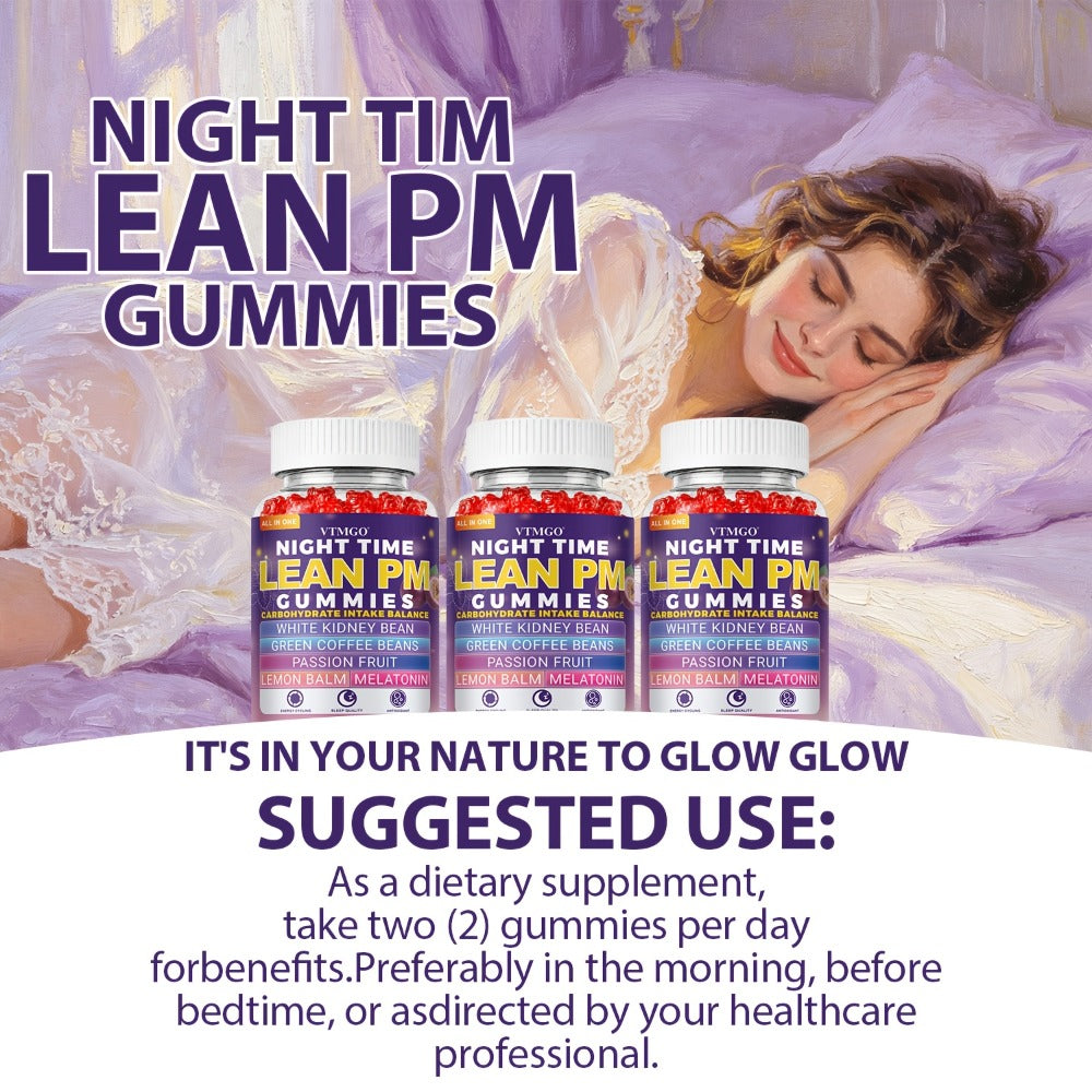 Sleep Gummies with Melatonin, Lemon Balm & Passionflower, Night Time Lean PM Formula, White Kidney Bean