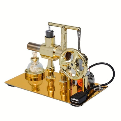 Stirling Engine Generator Kit Single Cylinder Stainless Steel, Real Working Heat Engine Model Generates Electricity