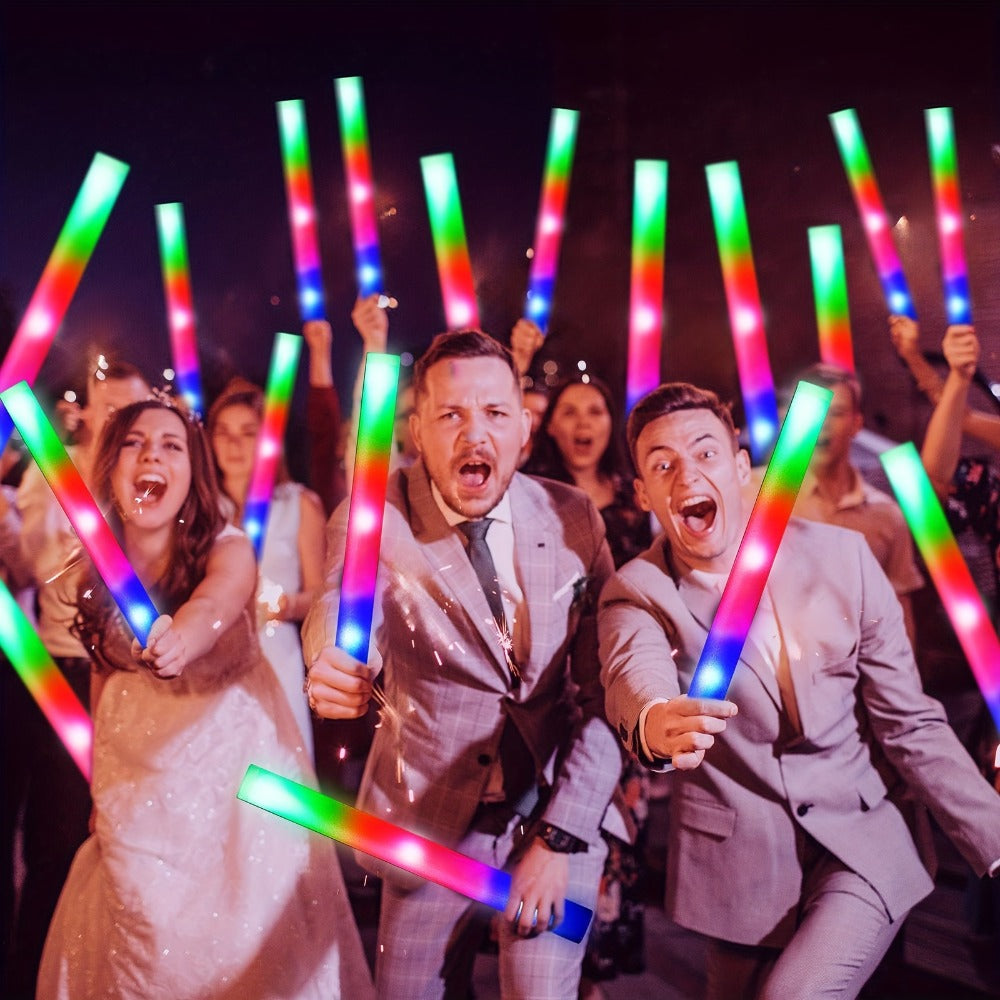 LED Glow Sticks Party Set, Foam Glow Sticks with 3 Light Modes, Glow Glasses, Headbands & Finger Lights for Rave