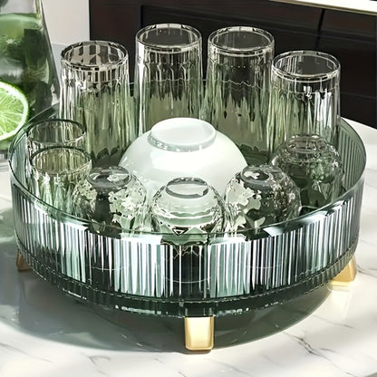 Round Rotating Makeup Organizer Tray with Ribbed Sides and Gold-Tone Feet in White, Green or Orange