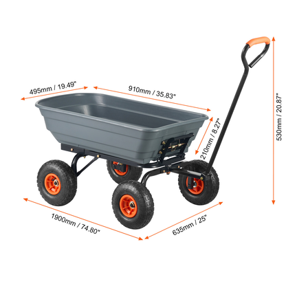 Garden Dump Cart Convertible Flatbed Utility Wheelbarrow with 2-in-1 Handle, Removable Side Panels