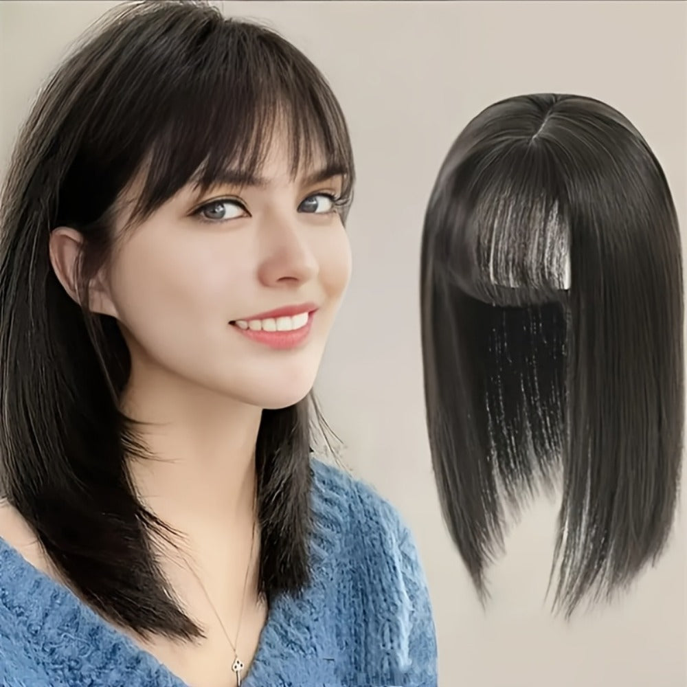 Hair Topper with Bangs for Women Thinning Hair Crown Coverage 10 Inch Lightweight Clip In Top Wig Volume Boost Black Dark Brown Light Brown
