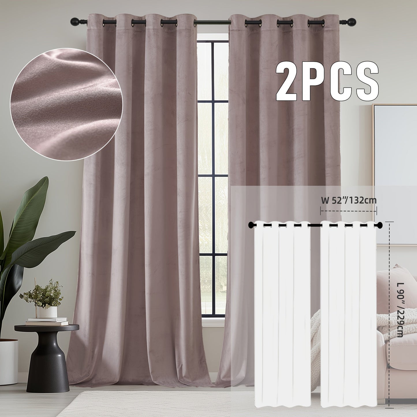 Velvet Room Darkening Curtains 2 Panels, Grommet Top Thermal Insulated Soundproof Blackout Curtains for Living Room Bedroom