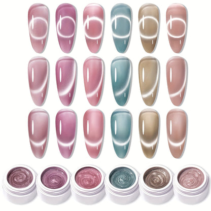Gel Nail Polish MORDDA Six-Color Magnetic Cat Eye Kit with Included Nail Art Magnet for Home Manicures