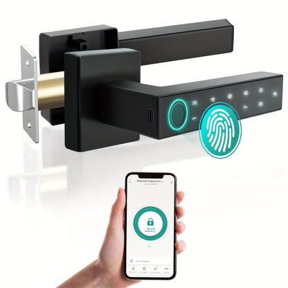 Smart Door Lock Black Lever with Fingerprint Keypad IC Card App Key and Left Right Hand Setup