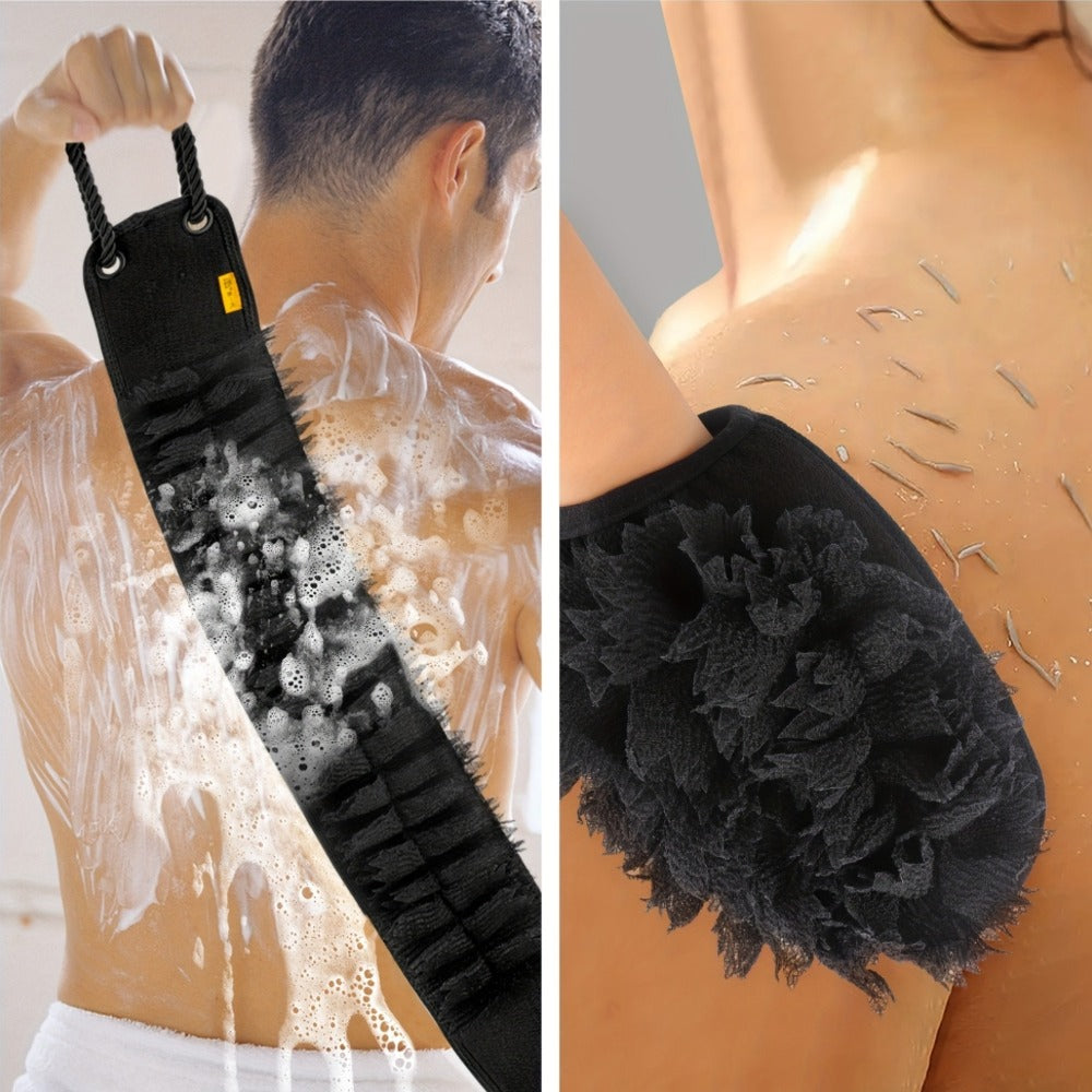 Exfoliating Back Scrubber Set with Bath Glove – 36" Dual-Sided Body Scrub Towel, Non-Slip Handles