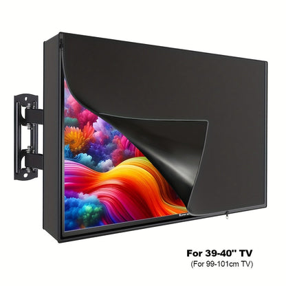 600D Weatherproof Outdoor TV Cover with Roll-Up Flap & 3-Side Zipper – Non-Scratch Liner, Remote Pocket, Wall Mount Compatible, 30–50 Inch
