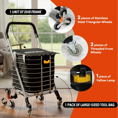 Stair Climbing Cart Collapsible Shopping Trolley with Swivel Wheels & Night Light, for Garden, Patio and Yard Use