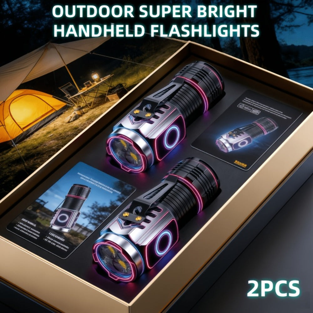 Handheld Flashlight 2 Pack Rechargeable LED, Ultra-Bright Multi-Mode Working Lamp Long Distance