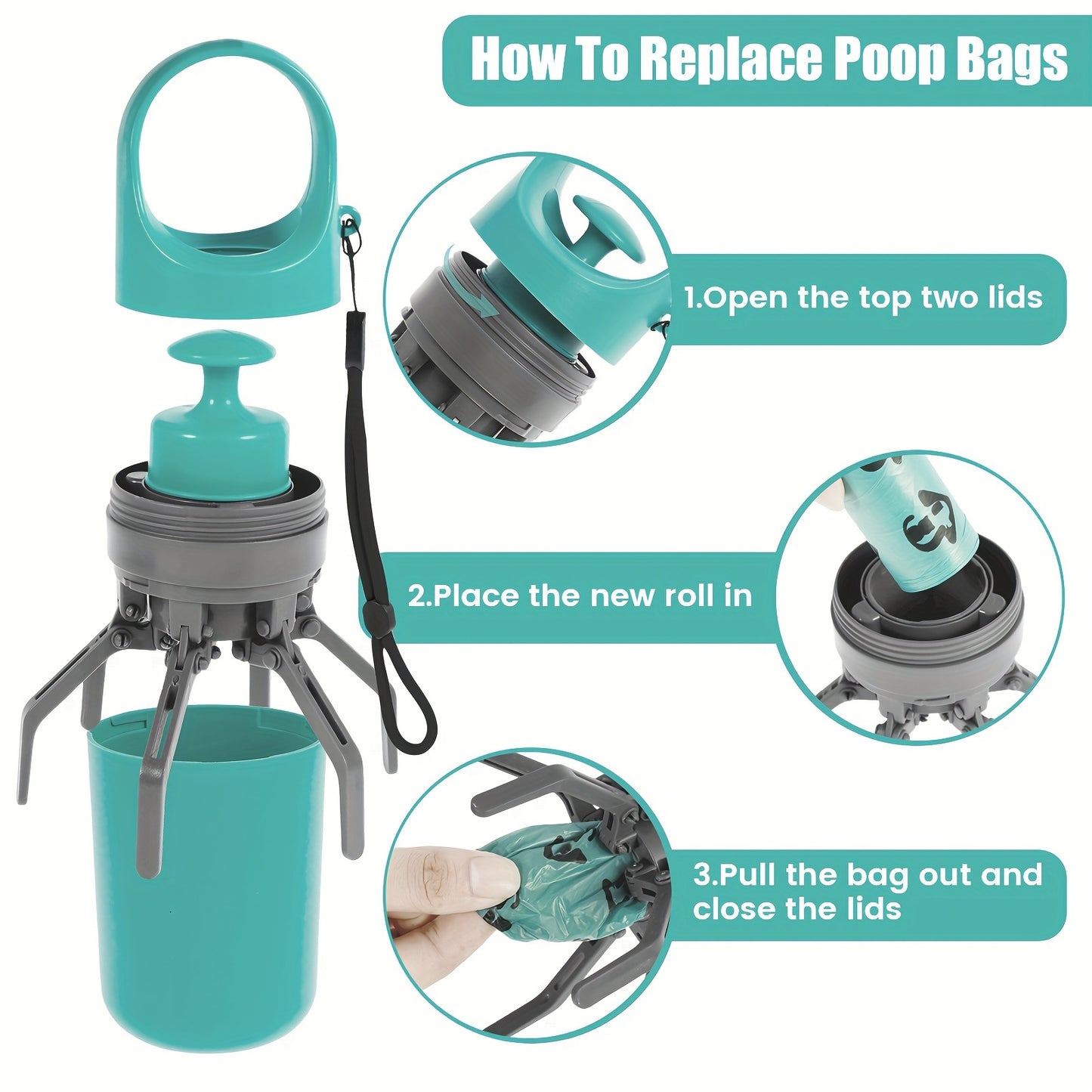 Dog Poop Scooper with Bag Dispenser – 5-Pack Portable Claw Design, Leak-Proof Waste Bags Included, Durable Plastic for Outdoor Dog Waste
