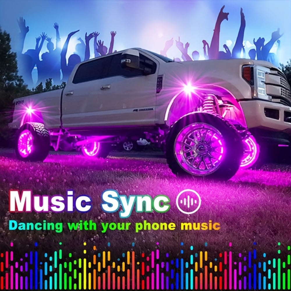 RGB LED Rock Lights Kit for Trucks & Off-Road – App & Remote Control, Music Mode, Underglow Neon Lights for SUV, ATV, UTV