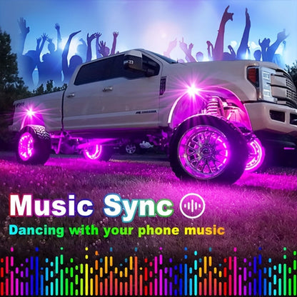 RGB LED Rock Lights Kit for Trucks & Off-Road – App & Remote Control, Music Mode, Underglow Neon Lights for SUV, ATV, UTV