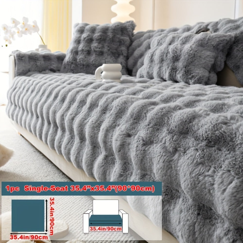 Sofa Cover Thick Faux Rabbit Plush Panels with Backing Detail for Seat, Armrest, Backrest or Pillowcase