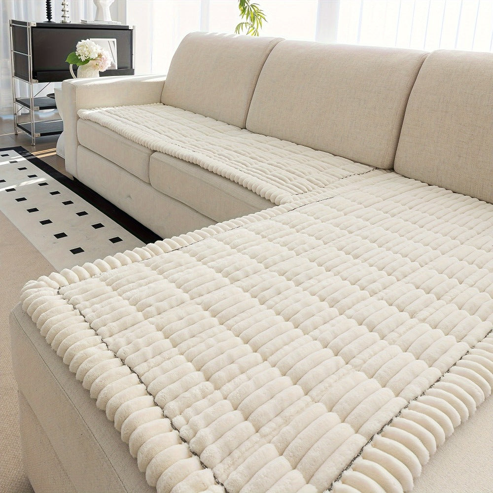 Sofa Cover Two-Piece Corduroy Jacquard Set with 28 x 59 and 28 x 83-Inch Panels in Four Colors