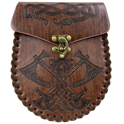 Costume Accessories Faux Leather Medieval Belt Pouch with Five Embossed Design Options in Brown or Black