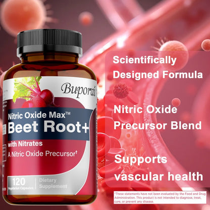 Dietary Supplement Beet Root Capsules with listed Nitrates, Black Pepper and Antioxidants, 120 Count