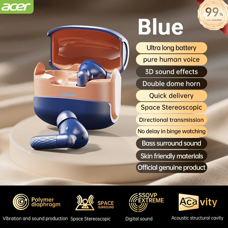 ANC Wireless Earbuds Acer Official TWS In-Ear Active Noise Cancellation Spatial Audio for Bedside Audio, Alarms and Room Entertainment