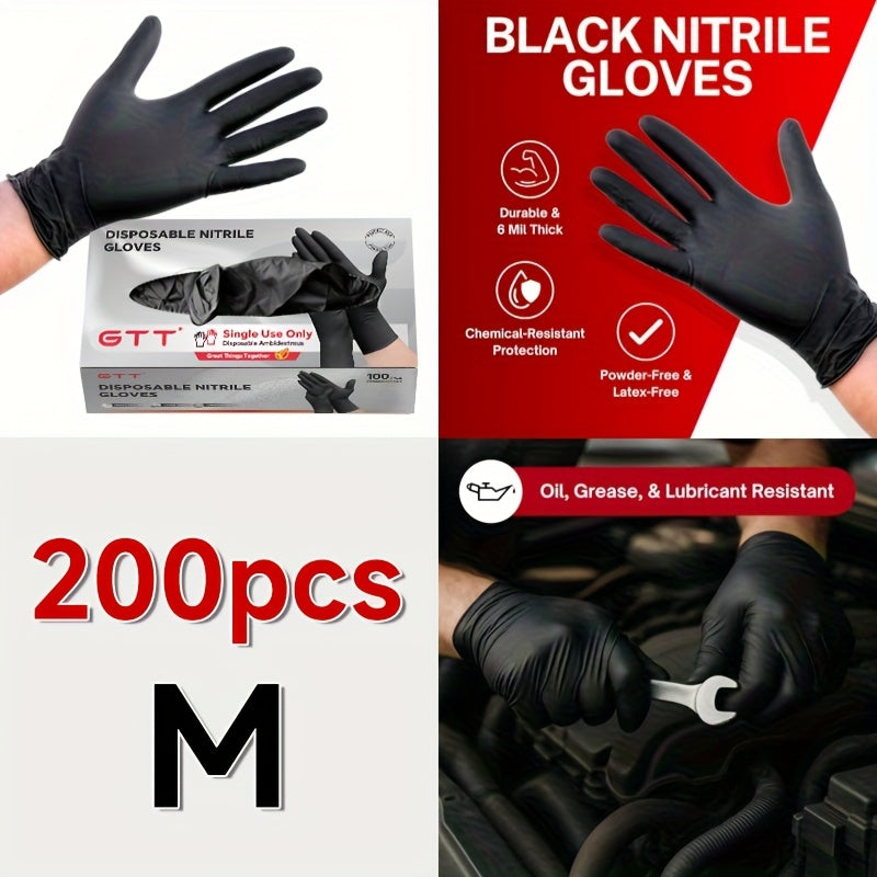 Nitrile Disposable Gloves 200 Count, Black Latex-Free Powder-Free Exam Gloves, Touchscreen Compatible