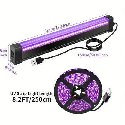 UV Black Light Bars & Strips 8-Piece Set, 385-400nm USB Powered 5V LED Blacklight for Glow Party