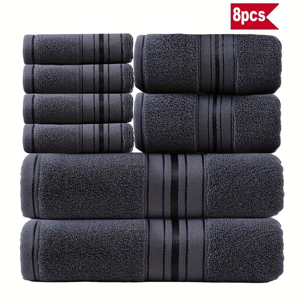 Striped Bath Towels, Towel Set 8 Piece 550GSM Pure Cotton Vintage Striped Bath, Hand Towels and Washcloths for Home and Guest Use