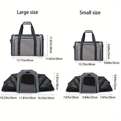 Airline Approved Expandable Pet Carrier Bag | Soft-Sided Polyester Travel Tote for Small Dogs & Cats, Removable Fleece Pad