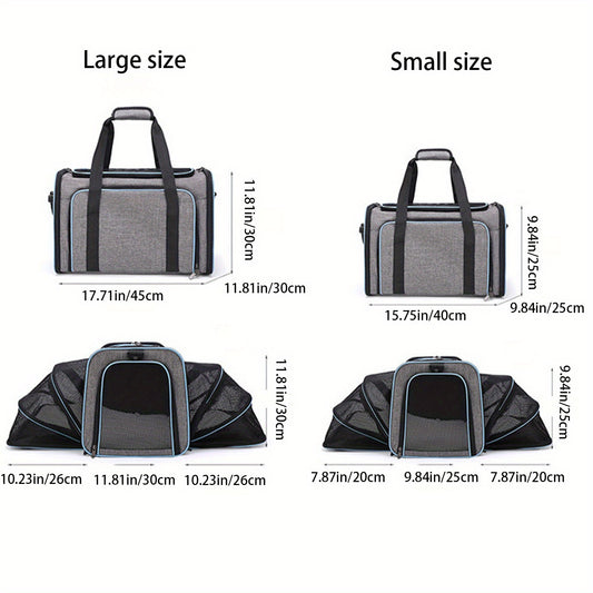 Airline Approved Expandable Pet Carrier Bag | Soft-Sided Polyester Travel Tote for Small Dogs & Cats, Removable Fleece Pad
