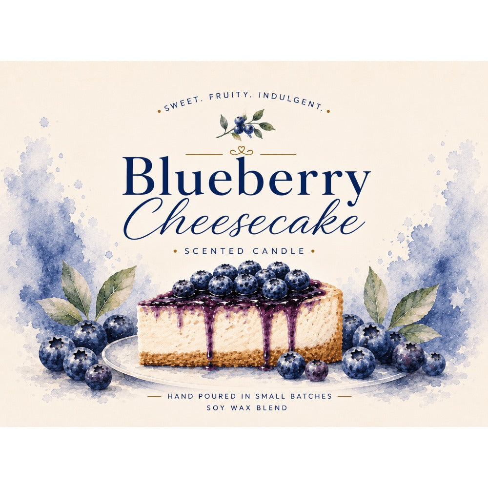 8oz Blueberry Cheesecake Candle in 4-Inch Mason-Style Glass Jar with Black Lid and Cotton Wick