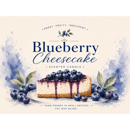 8oz Blueberry Cheesecake Candle in 4-Inch Mason-Style Glass Jar with Black Lid and Cotton Wick