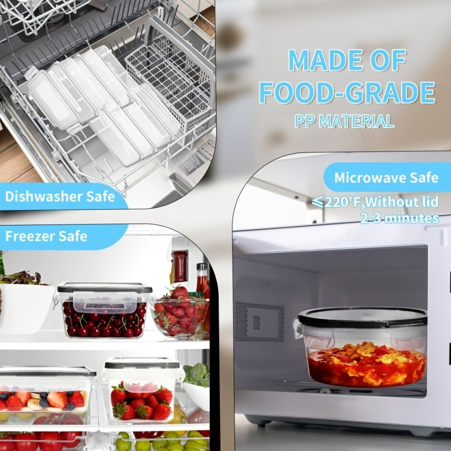 Food Storage Containers with Lids, Set with 12, 20 or 24 Clear Boxes, Locking Lids and Microwave, Dishwasher and Freezer Use
