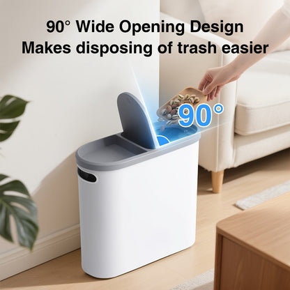 Slim 10L Bathroom Wastebasket with Lid Tray, Built-In Side Handles and Single or Two-Piece Options