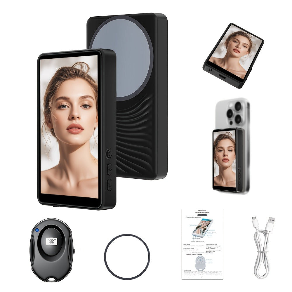 Magnetic Selfie Monitor Screen for Vlogging & Live Streaming, Rear-Facing Main Camera Display for iPhone & Android